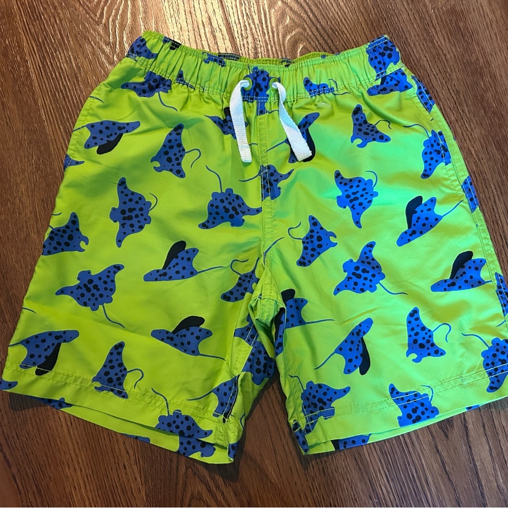 Hanna Andersson Green and Blue Shark Print Shorts